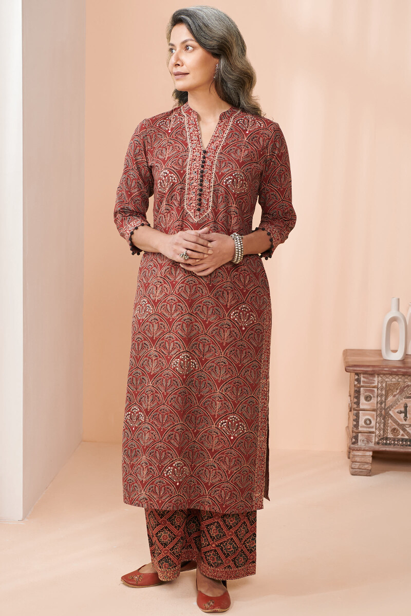 Ajrak Hand Block Printed Straight Cotton Kurta