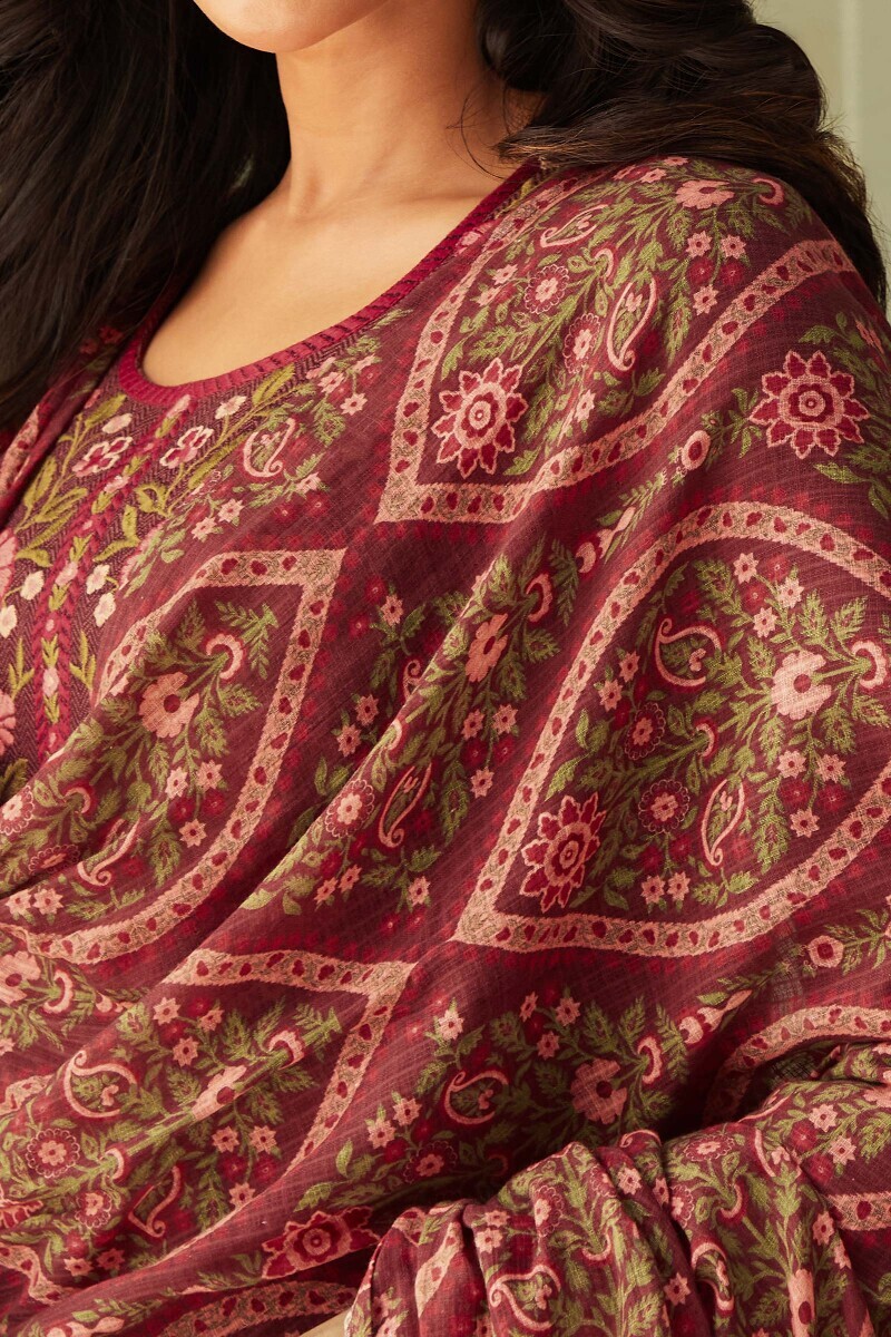 Maroon Printed Kota Dupatta