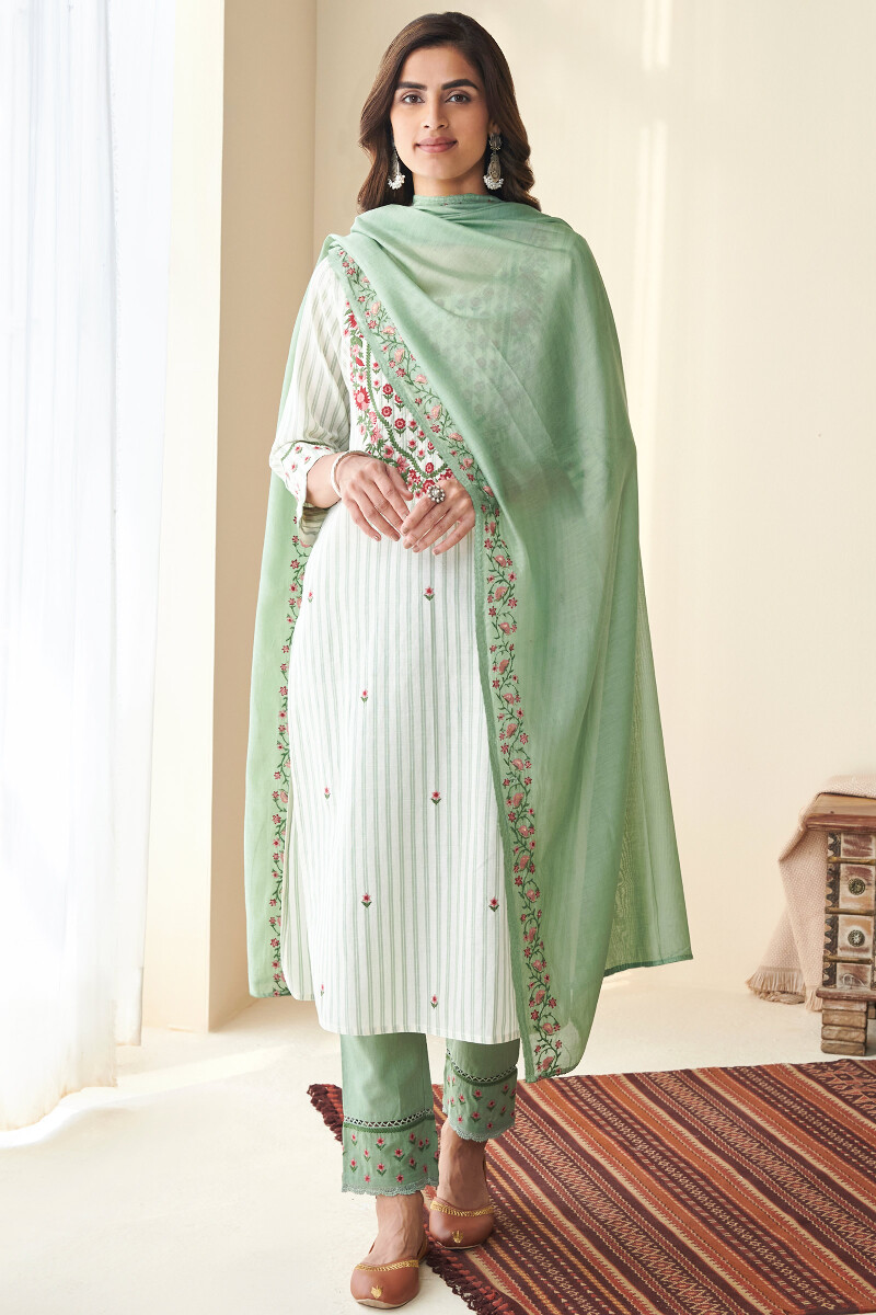 Green Handcrafted Straight Cotton Kurta