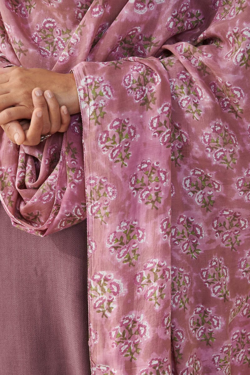 Pink Hand Block Printed Modal Dupatta