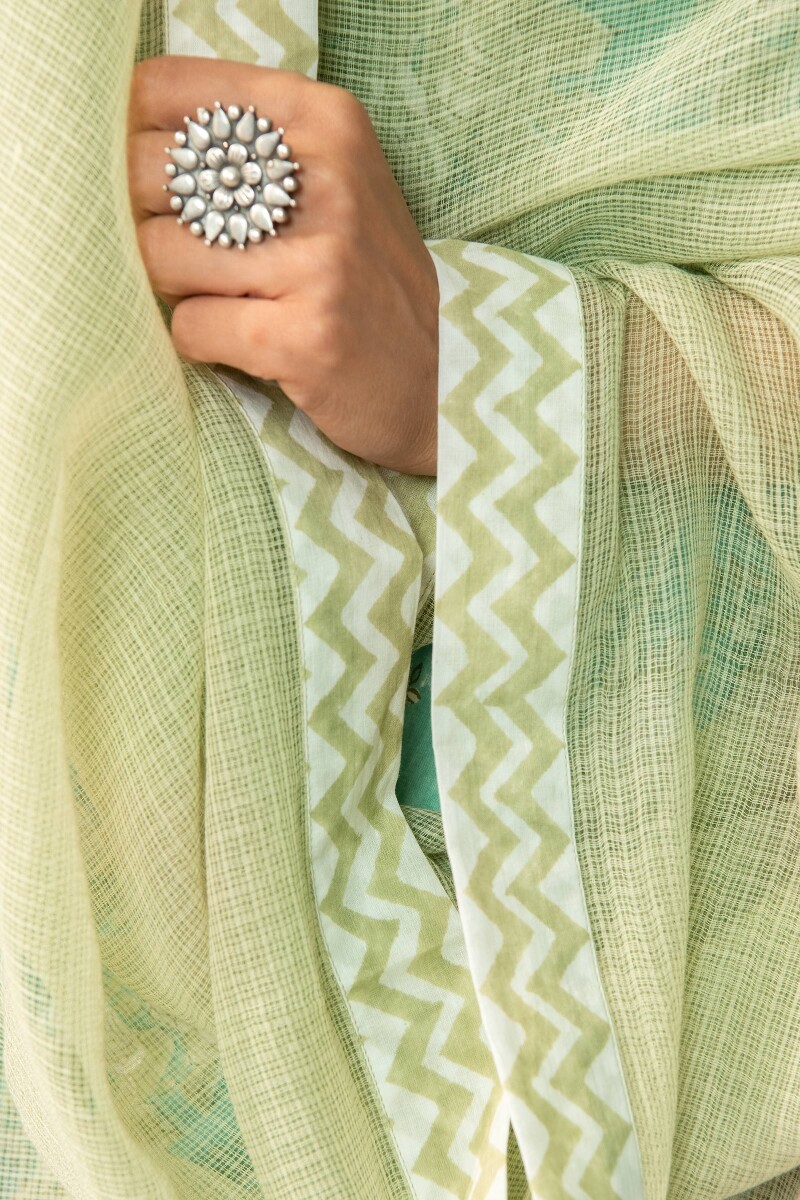 Green Hand Block Printed Kota Dupatta