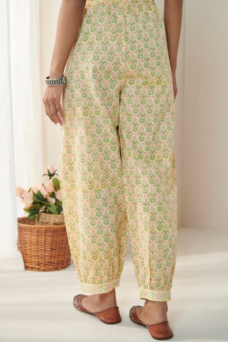 Yellow Hand Block Printed Cotton Izhaar Pants