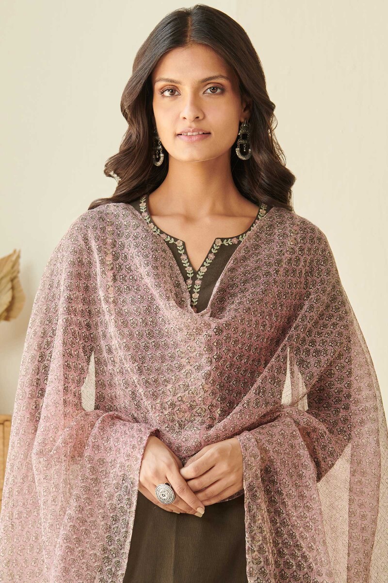 Pink Block Printed Kota Dupatta