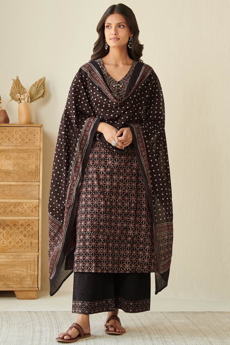 Ajrak Hand Block-Printed Cotton Dupatta