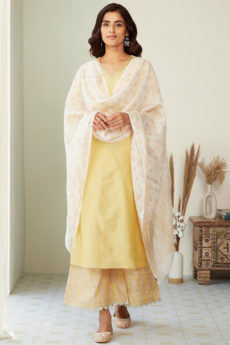 Yellow Hand Block-Printed Chanderi Palazzo