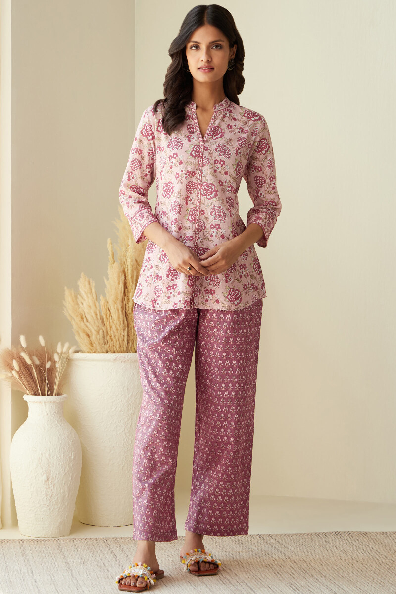 Pink Hand Printed Cotton Loungewear Set