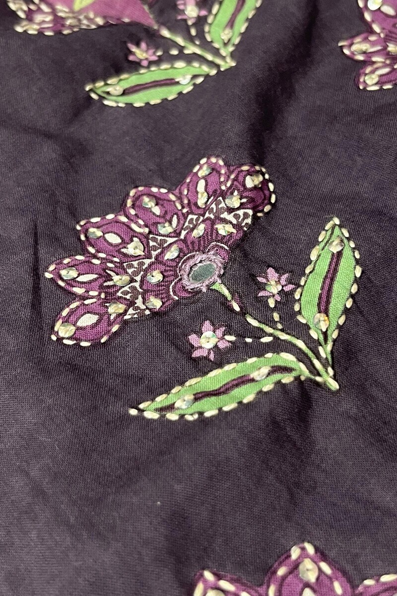 Purple Hand Printed Straight Cotton Kurta