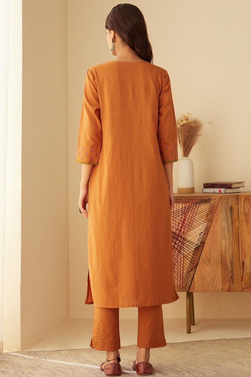 Mustard Handcrafted Straight Cotton Flax Kurta