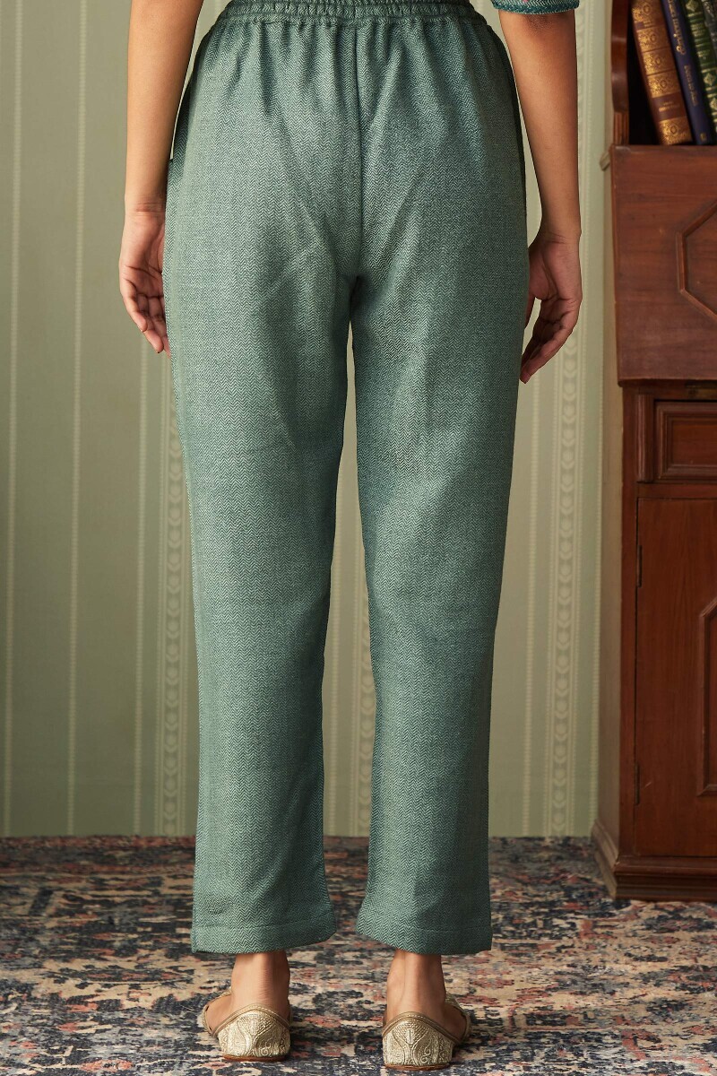 Blue Handcrafted Faux Wool Narrow Pants