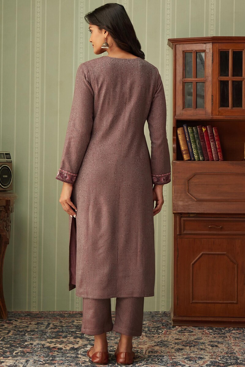 Mauve Handcrafted Straight Faux Wool Kurta