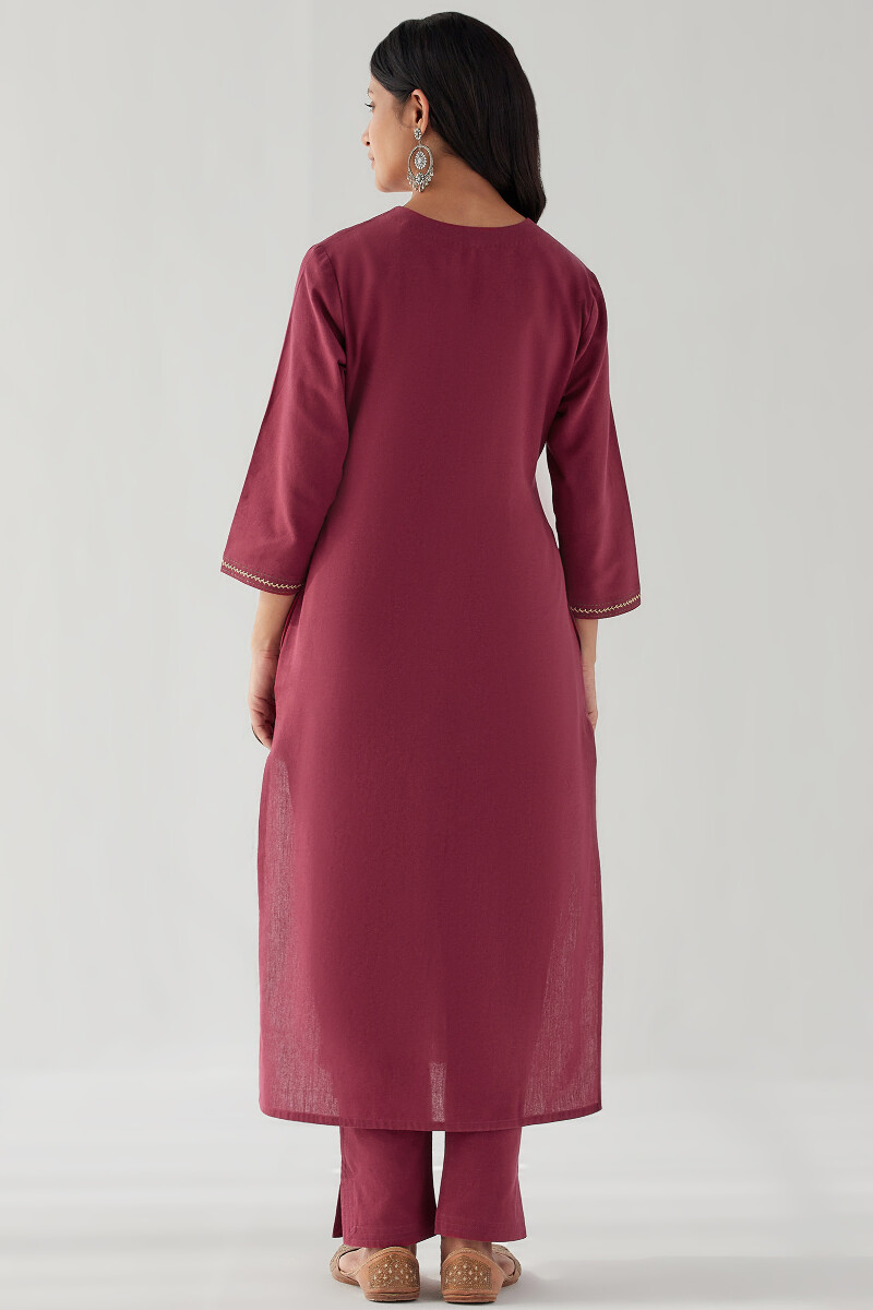 Maroon Handcrafted Straight Handloom Kurta