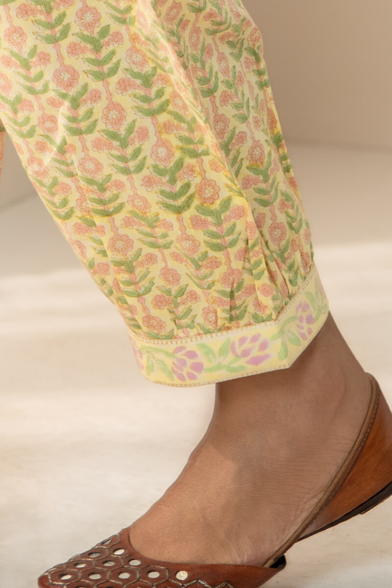 Yellow Hand Block Printed Cotton Izhaar Pants