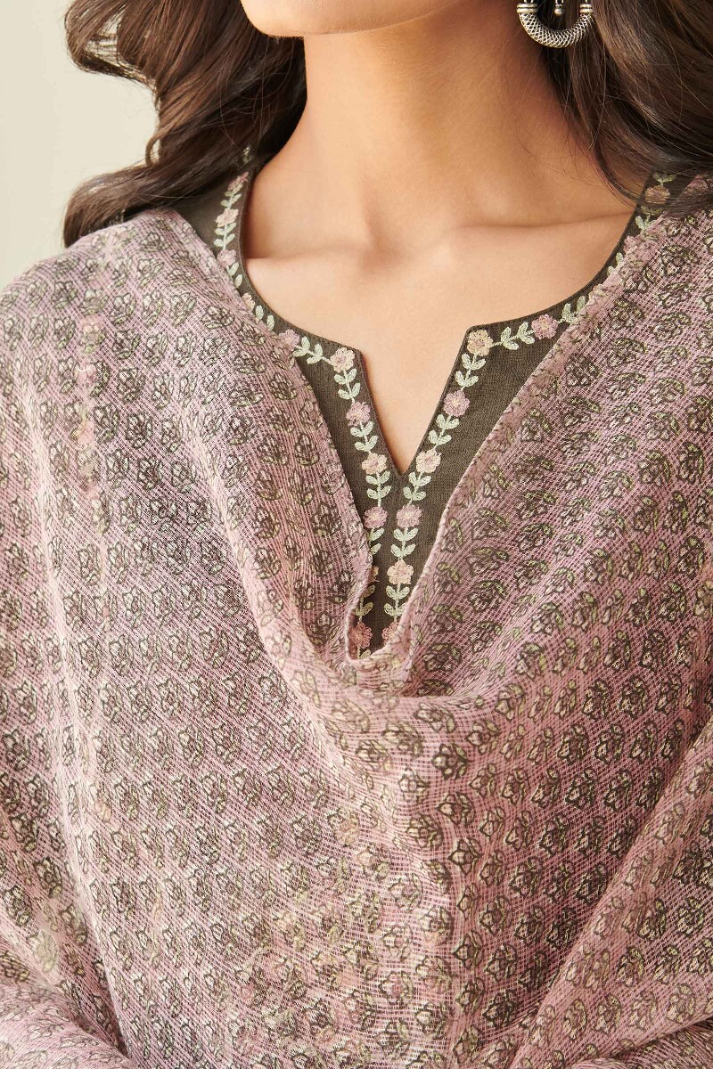 Pink Block Printed Kota Dupatta