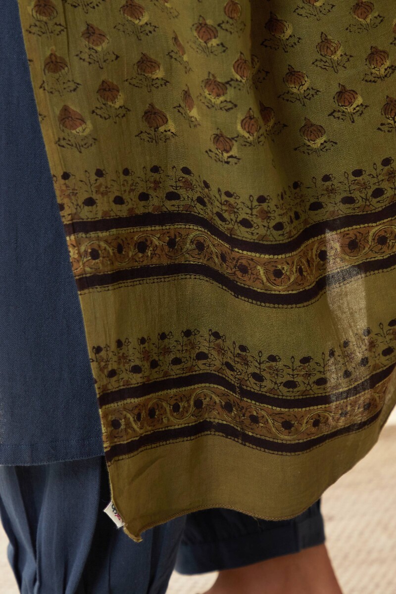 Green Hand Block Printed Cotton Dupatta