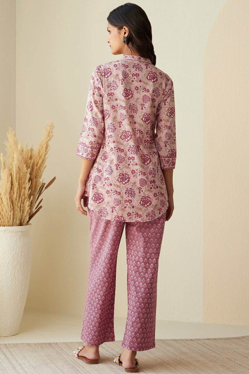 Pink Hand Printed Cotton Loungewear Set