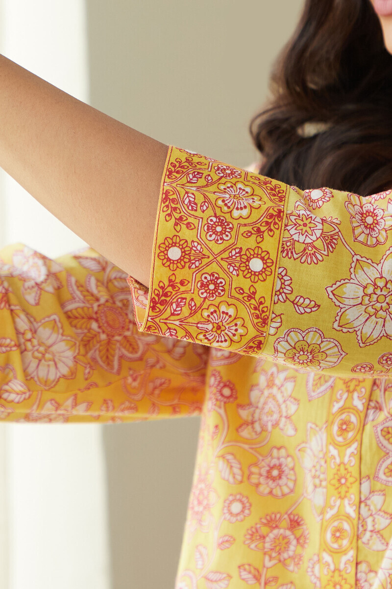 Yellow Hand Printed Cotton Loungewear Set