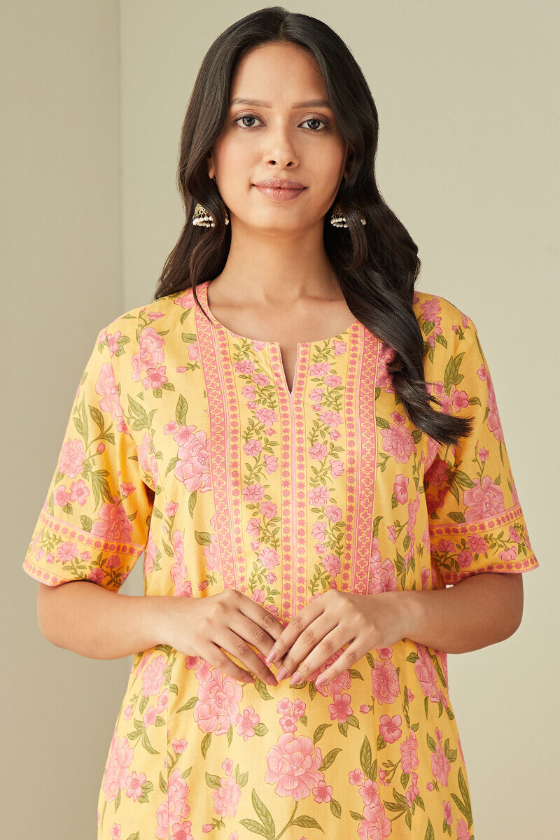 Yellow Printed Cotton Kaftan