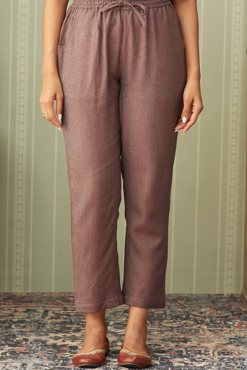 Mauve Handcrafted Wool Narrow Pants