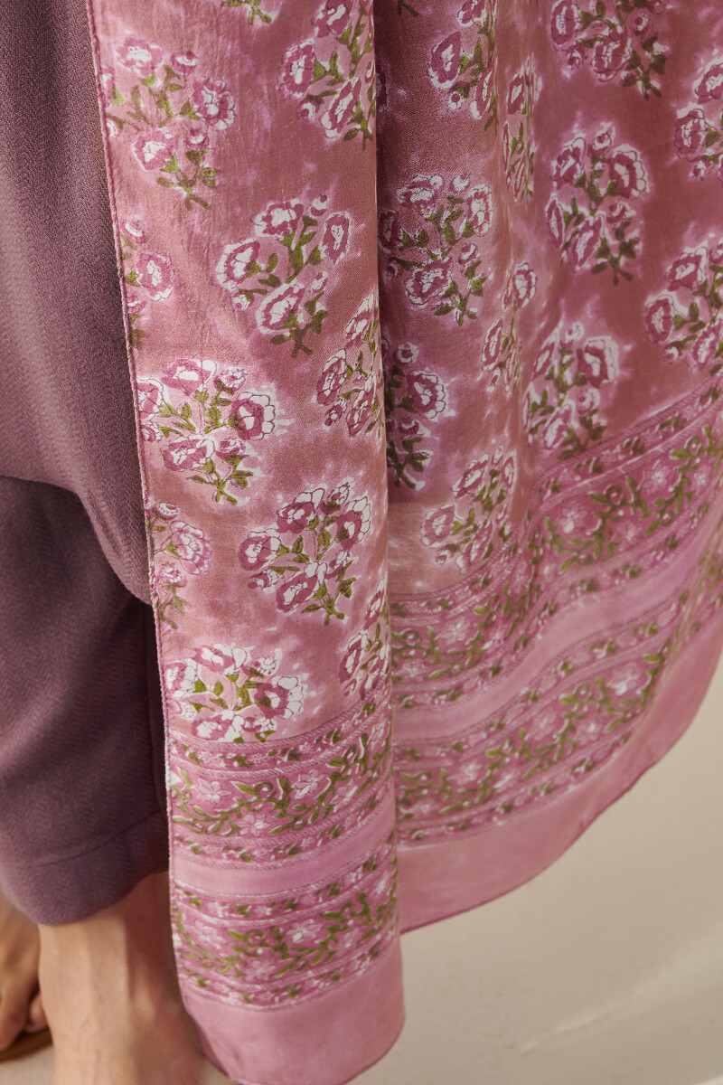 Pink Hand Block Printed Modal Dupatta