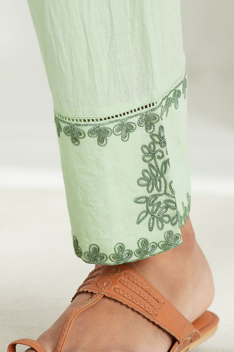 Green Handcrafted Handloom Narrow Pants