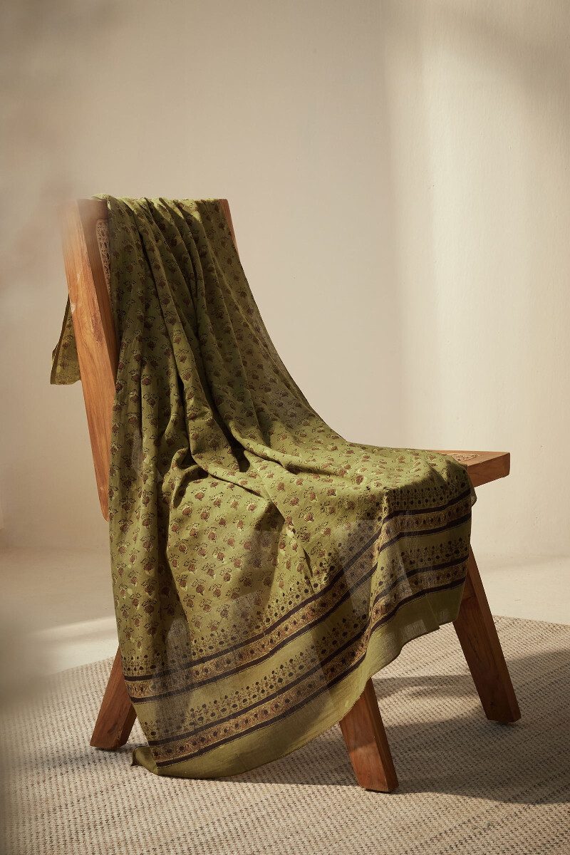 Green Hand Block Printed Cotton Dupatta