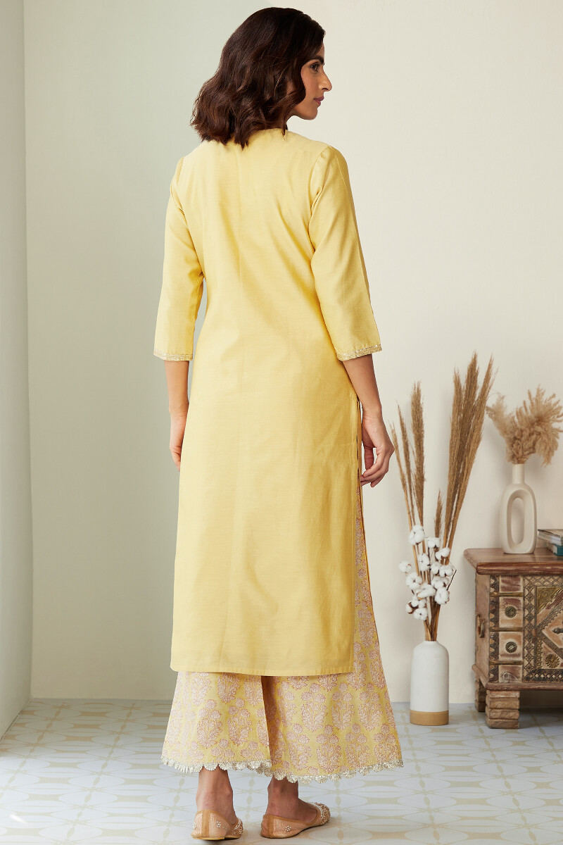 Yellow Handcrafted Straight Chanderi Kurta