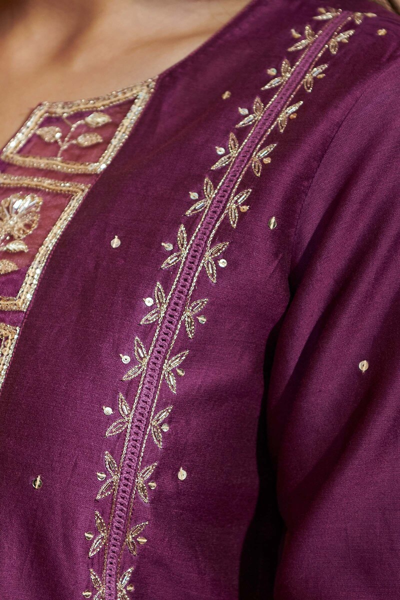 Purple Handcrafted Straight Chanderi Kurta