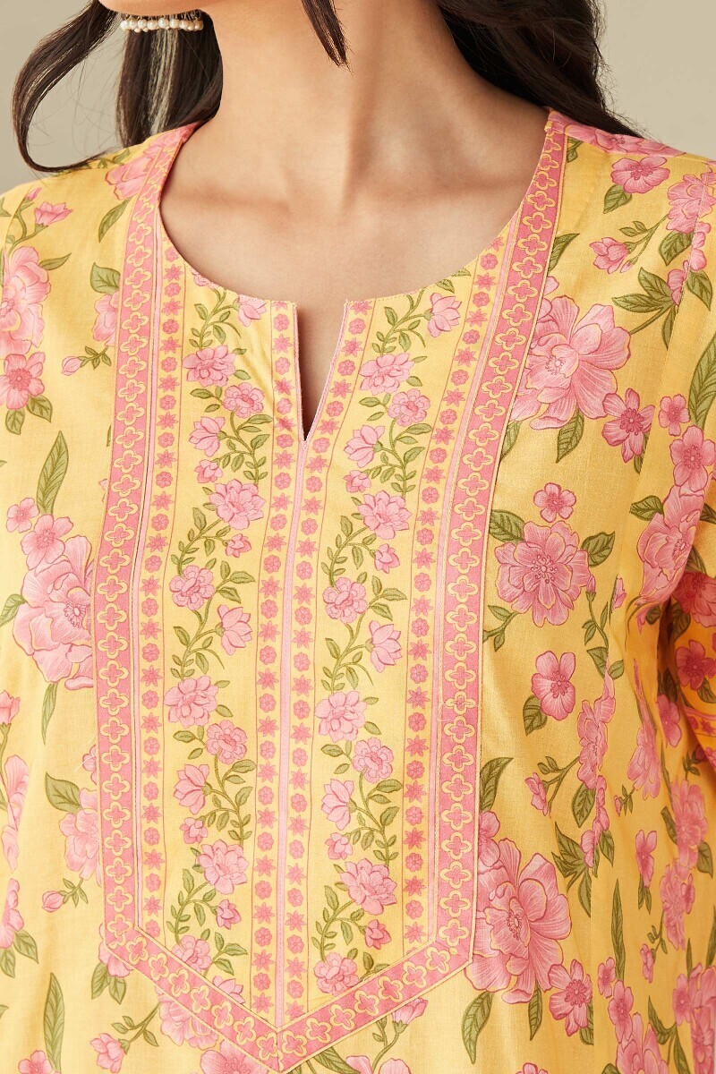 Yellow Printed Cotton Kaftan