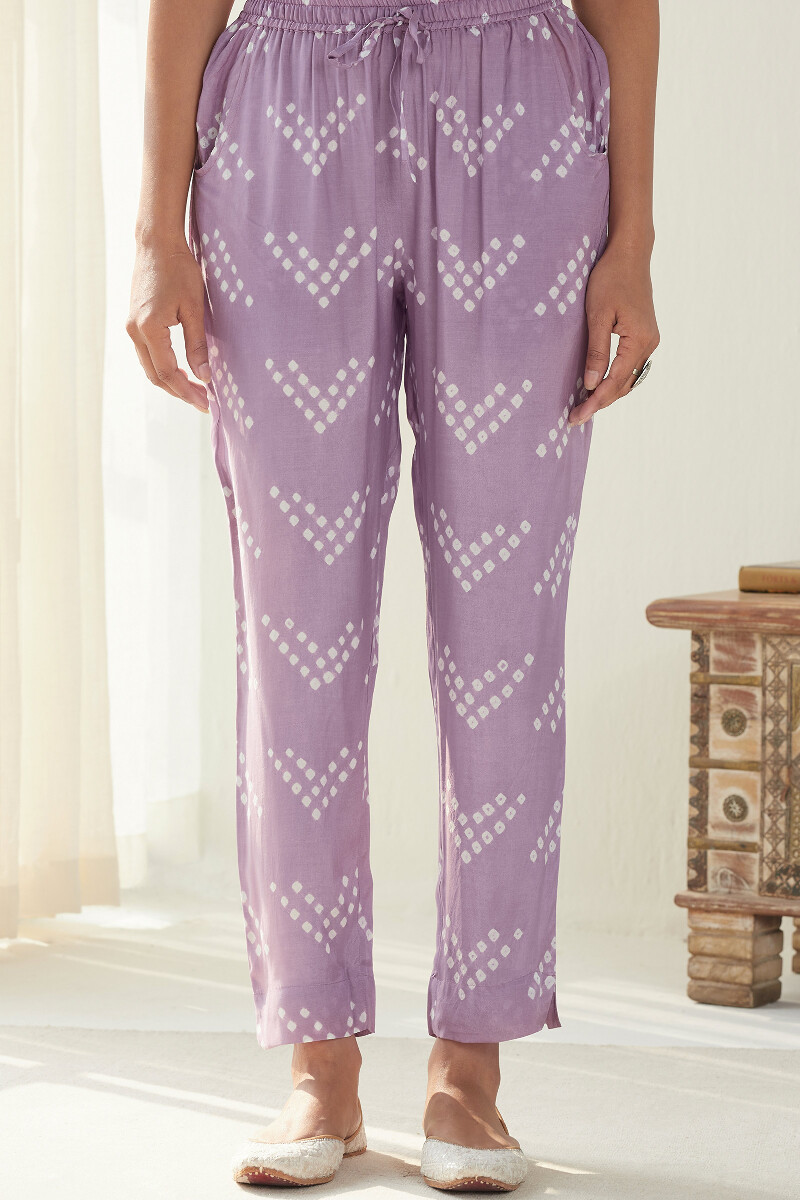 Purple Printed Modal Narrow Pants