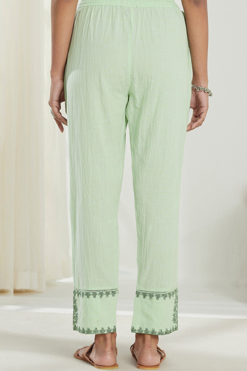 Green Handcrafted Handloom Narrow Pants