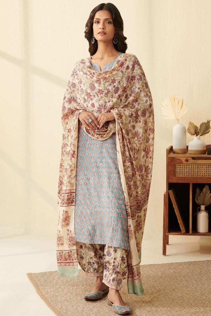 Beige Hand Block Printed Modal Dupatta