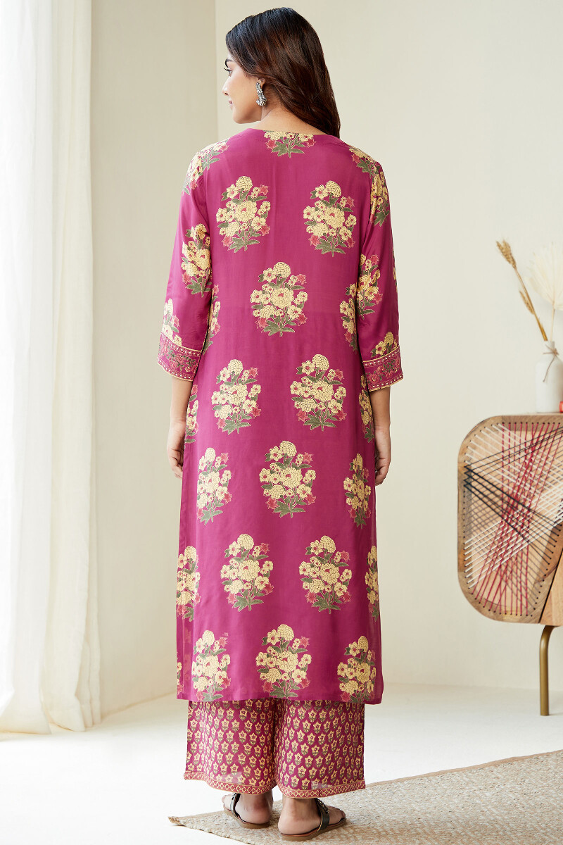 Raspberry Hand Block-Printed Straight Modal Kurta