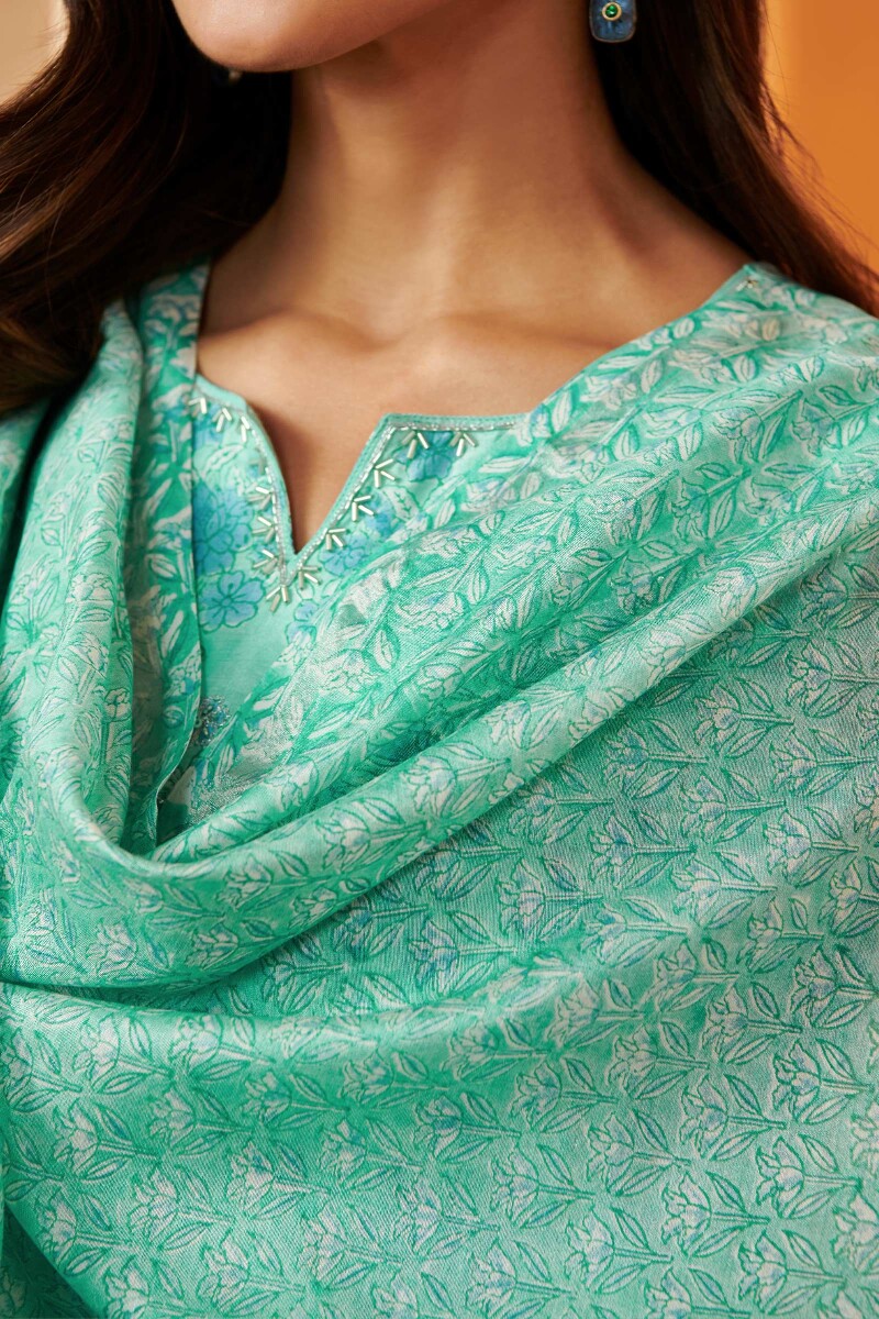 Blue Hand Block Printed Chanderi Dupatta