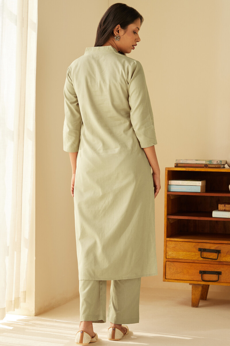 Beige Handcrafted Straight Cotton Flax Kurta