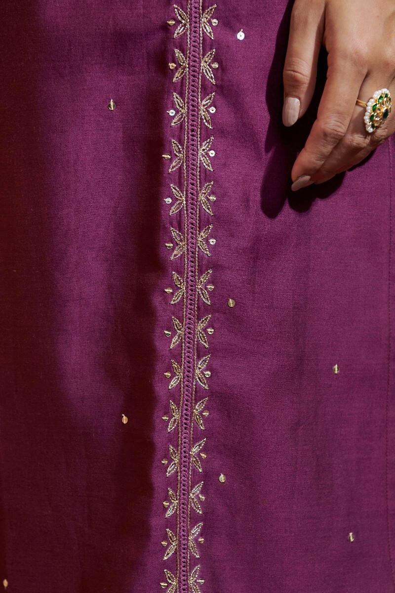 Purple Handcrafted Straight Chanderi Kurta