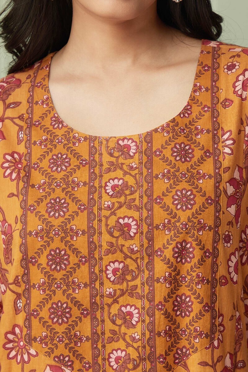 Mustard Hand Printed Cotton Kaftan