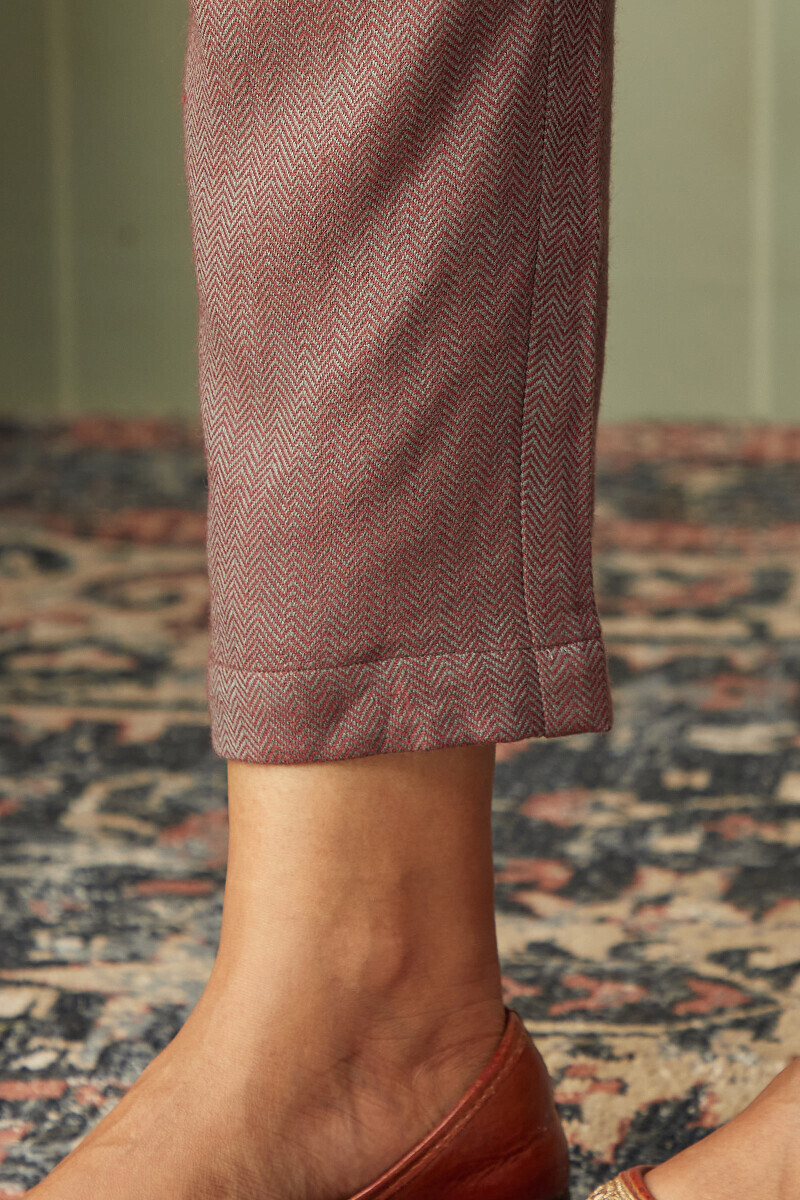 Mauve Handcrafted Wool Narrow Pants