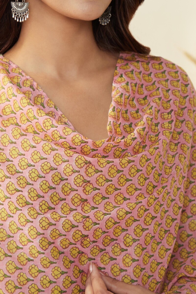 Pink Hand Block Printed Cotton Dupatta