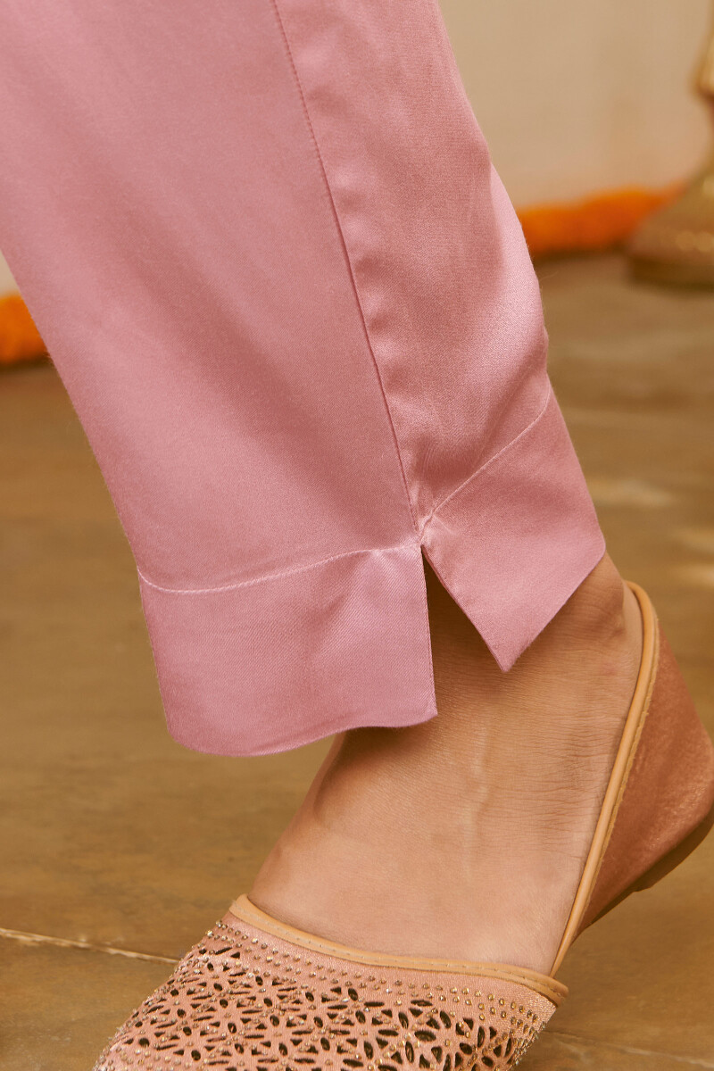 Pink Handcrafted Satin Narrow Pants