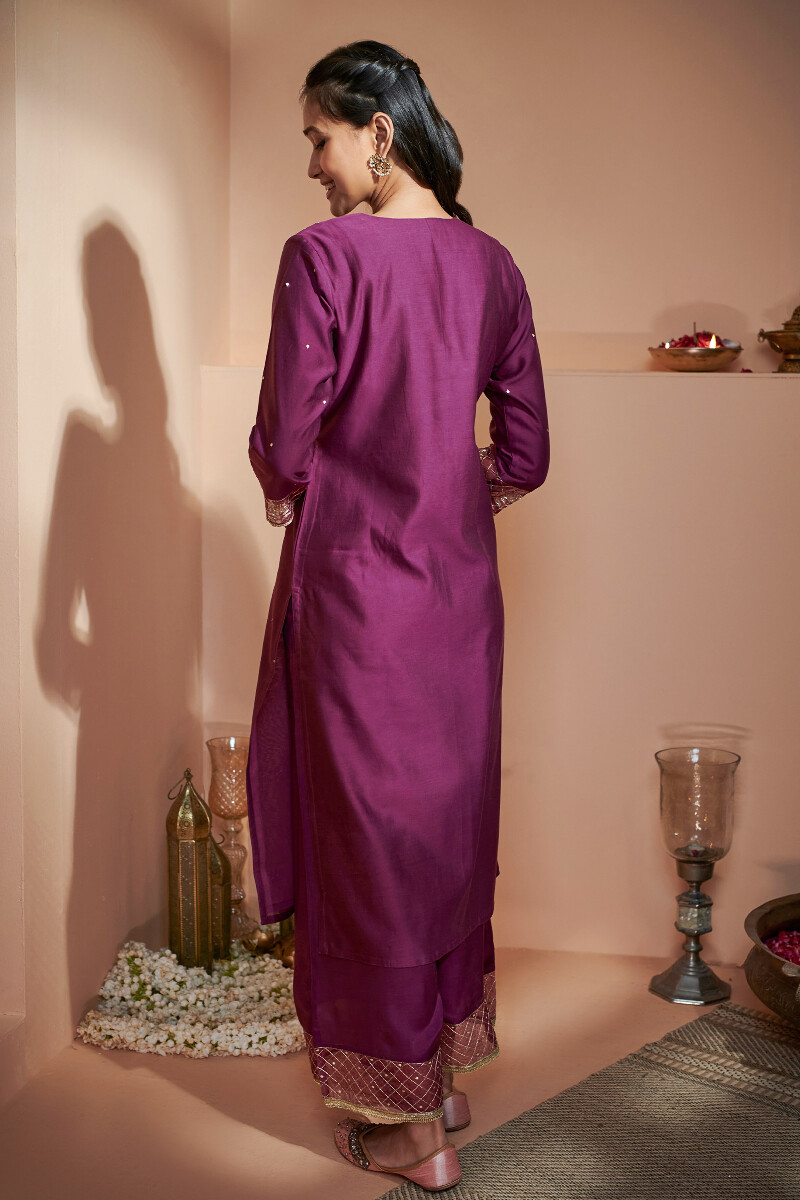 Purple Handcrafted Straight Chanderi Kurta