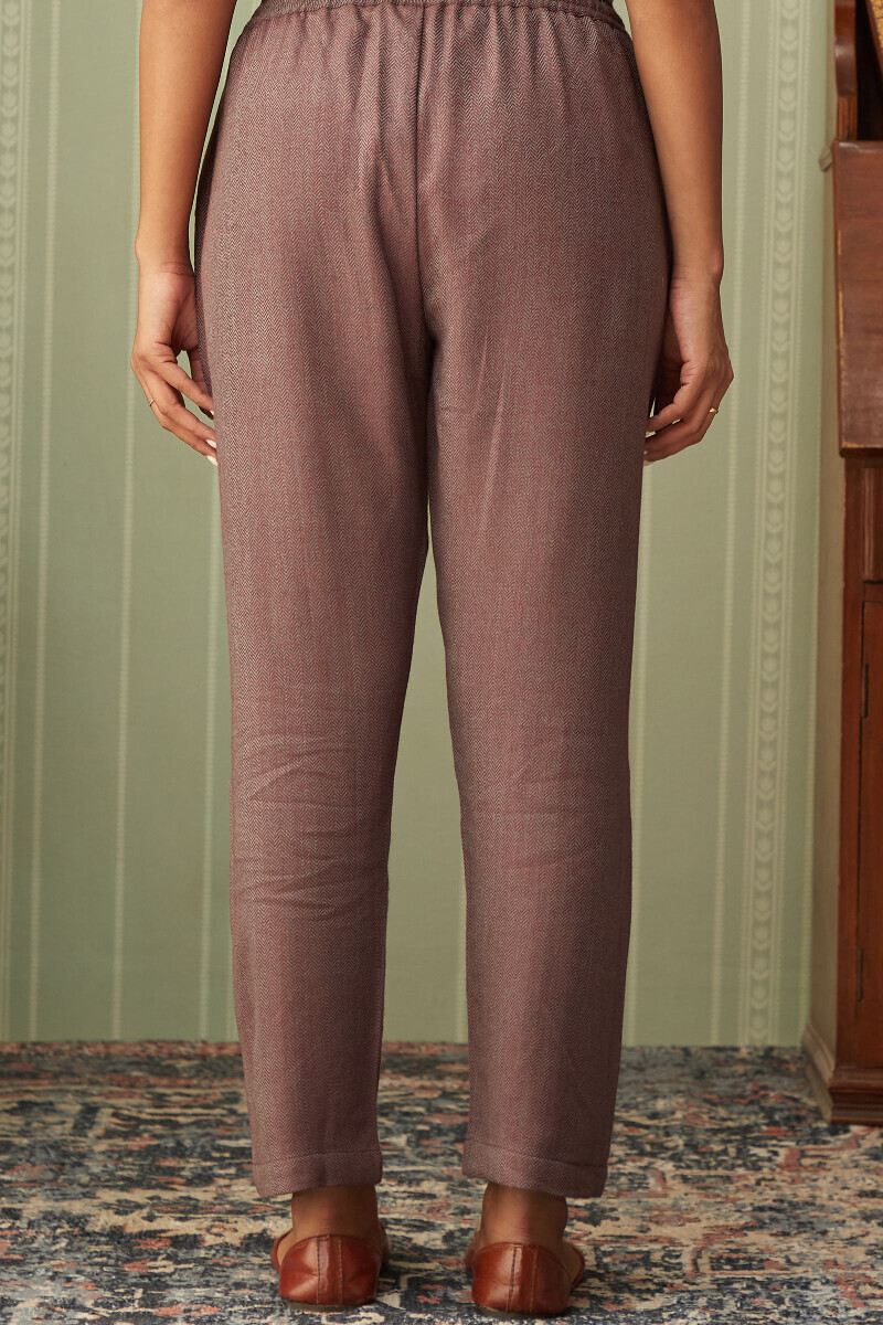 Mauve Handcrafted Wool Narrow Pants