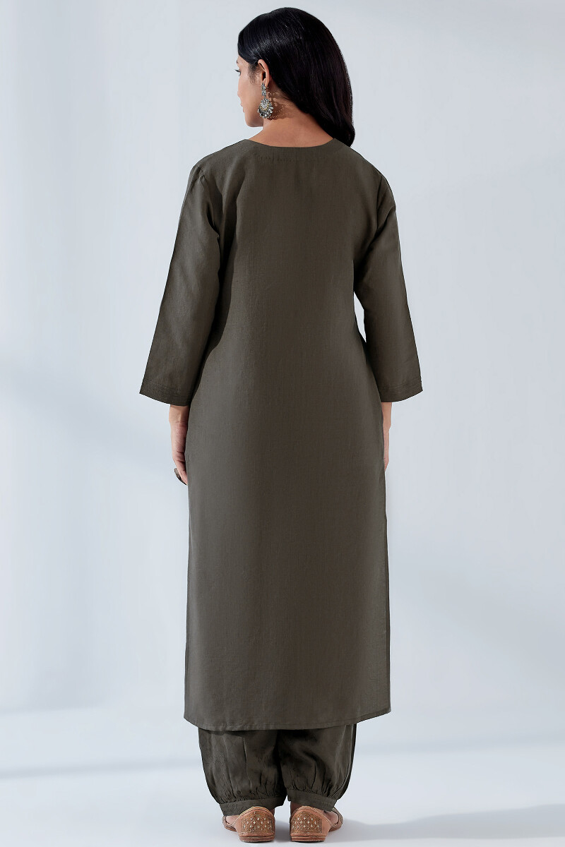 Brown Handcrafted Straight Cotton Linen Kurta
