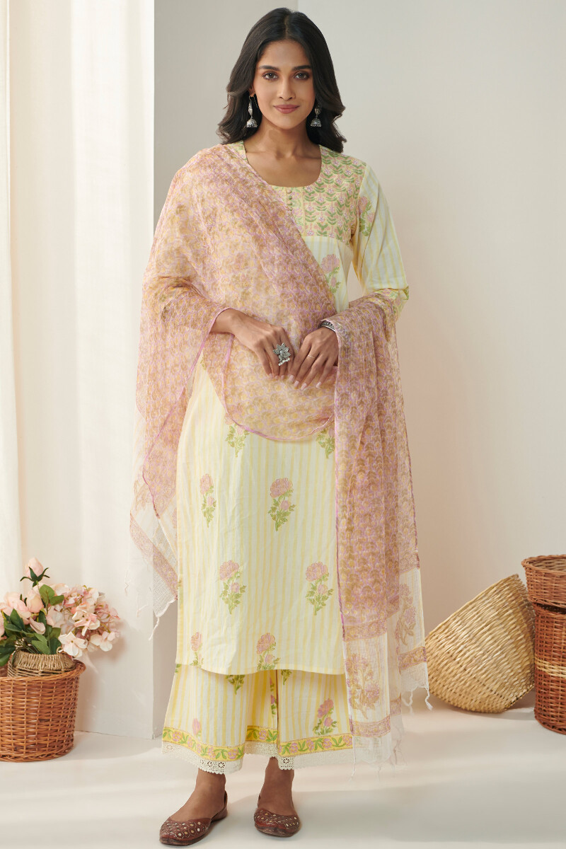 Off-White Hand Block Printed Cotton Palazzos
