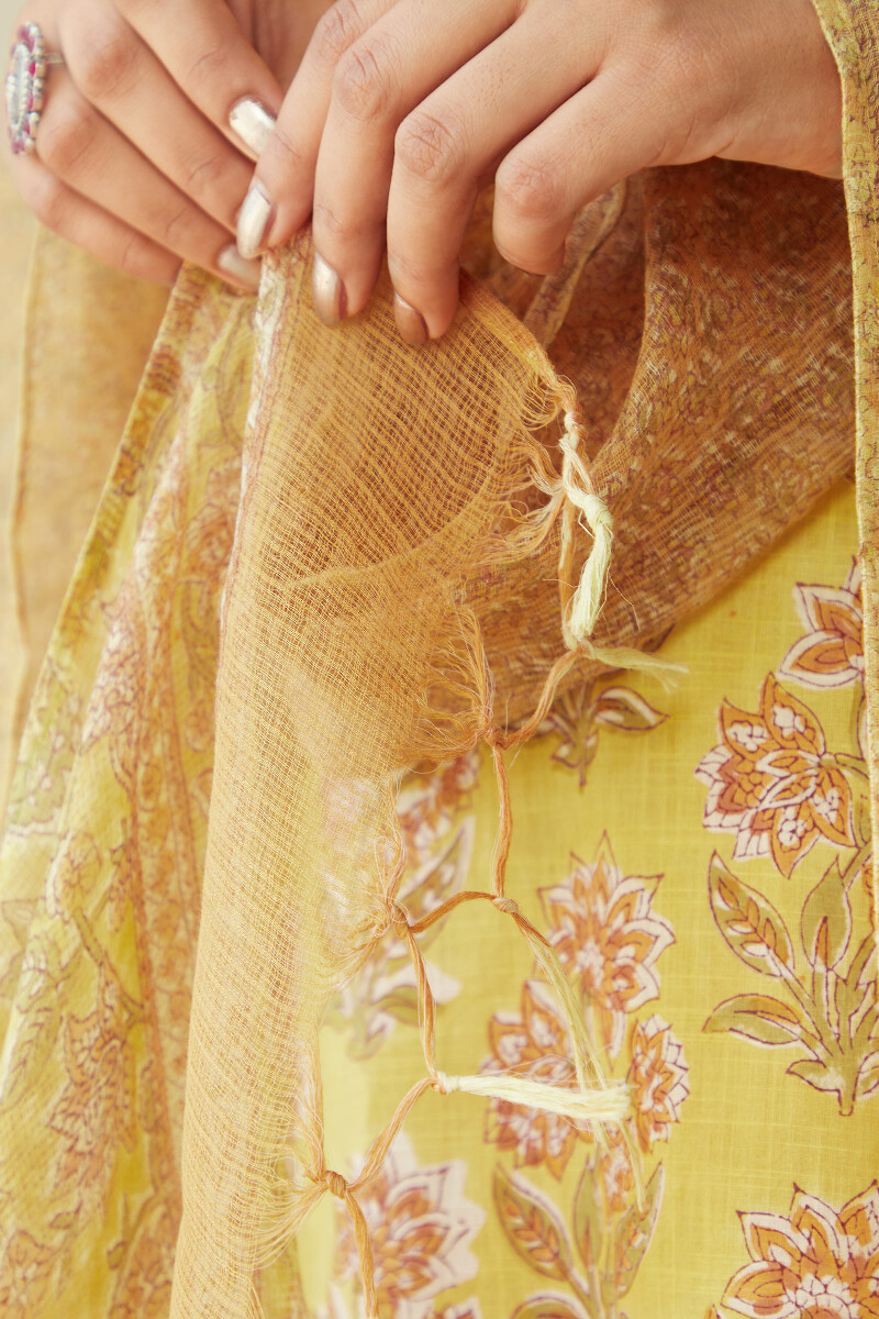 Orange Hand Block-Printed Kota Dupatta
