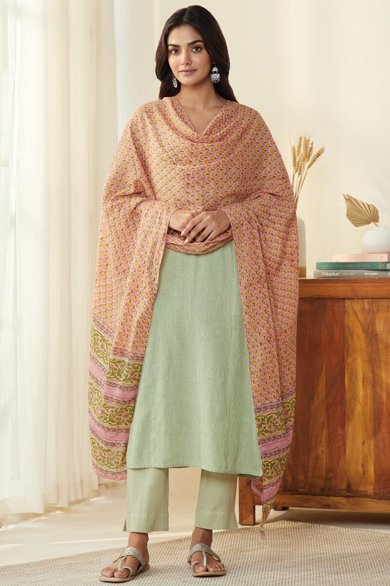 Pink Hand Block Printed Cotton Dupatta