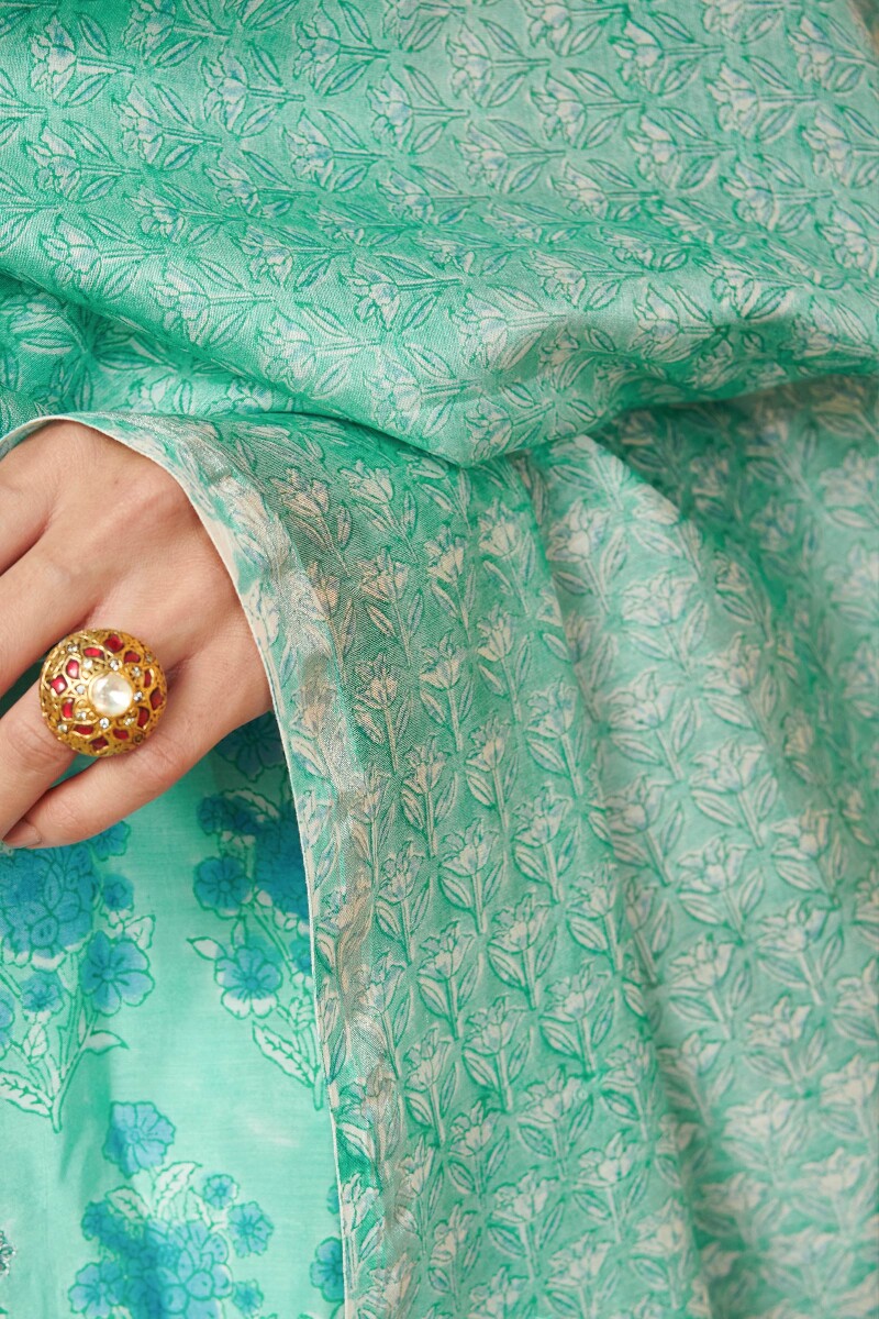 Blue Hand Block Printed Chanderi Dupatta
