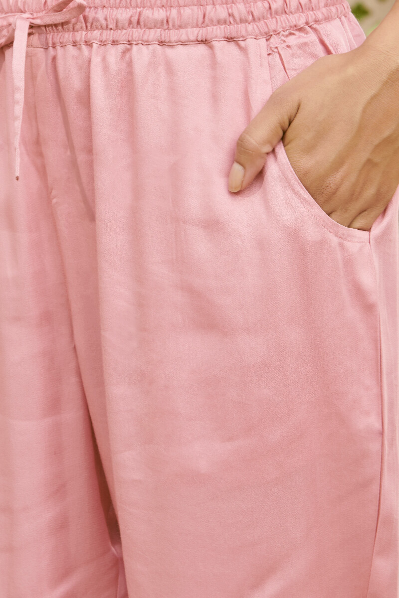 Pink Handcrafted Satin Narrow Pants