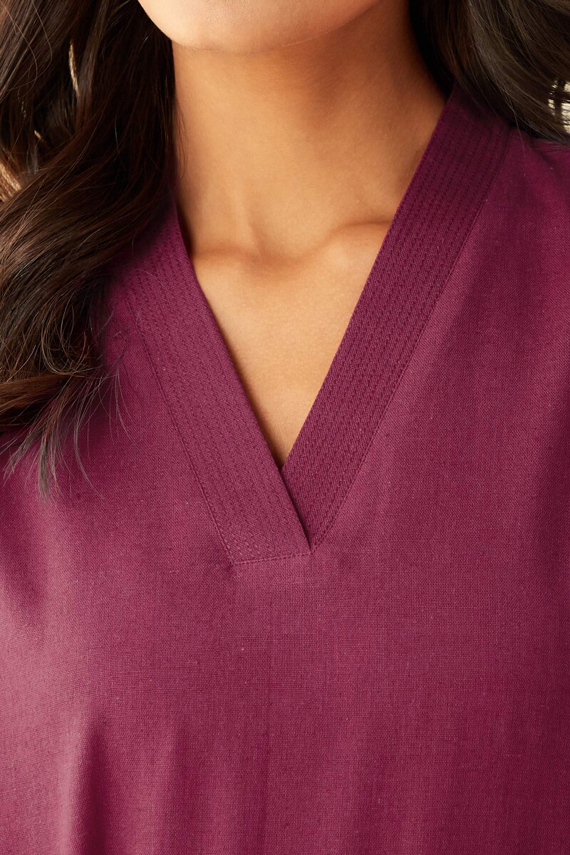 Rani Pink Handcrafted Straight Cotton Linen Kurta