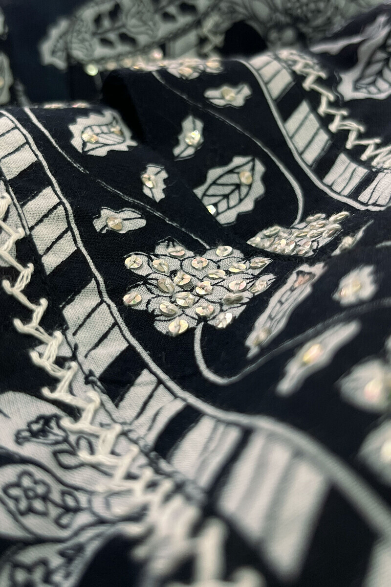 Blue Hand Printed Straight Cotton Kurta