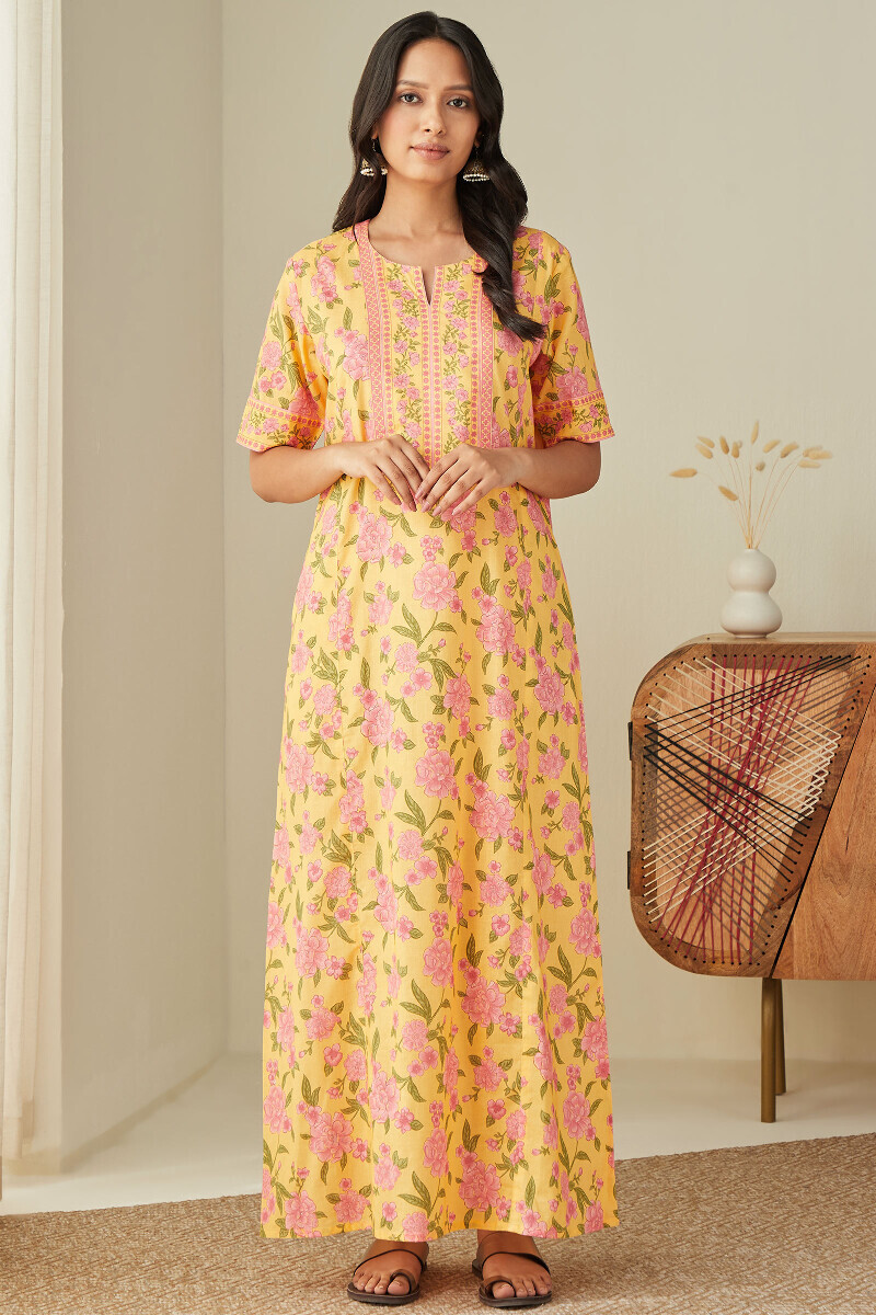 Yellow Printed Cotton Kaftan